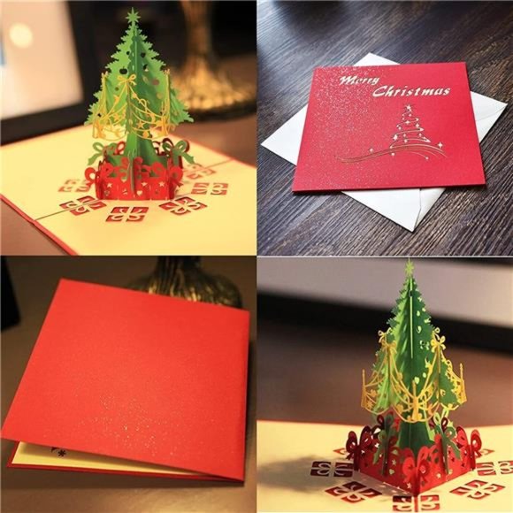 3D Tree Pop-Up Merry Christmas Card With Envelope 10 Pack Holiday Greeting Card - Picture 4 of 7